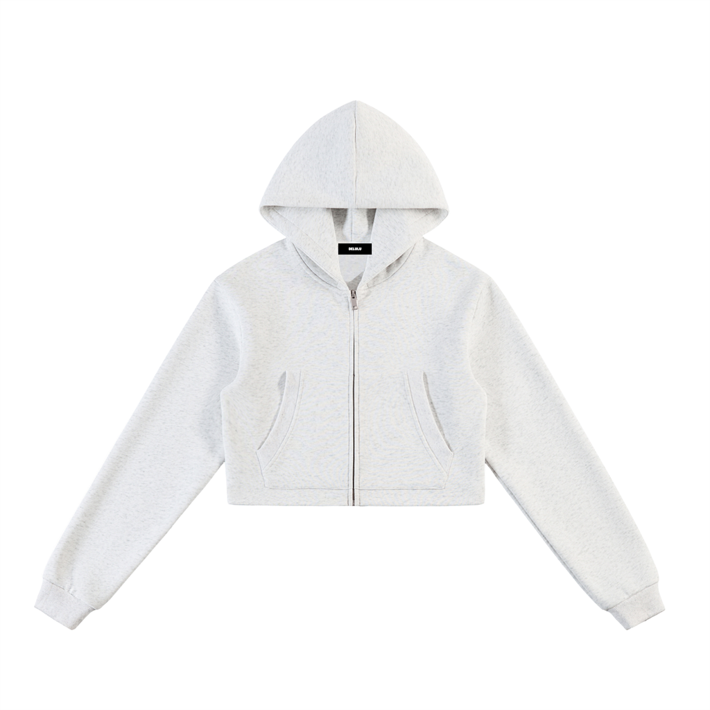 WOMAN ESSENTIAL CROPPED ZIP-UP HOODIE - FLOWER GRAY