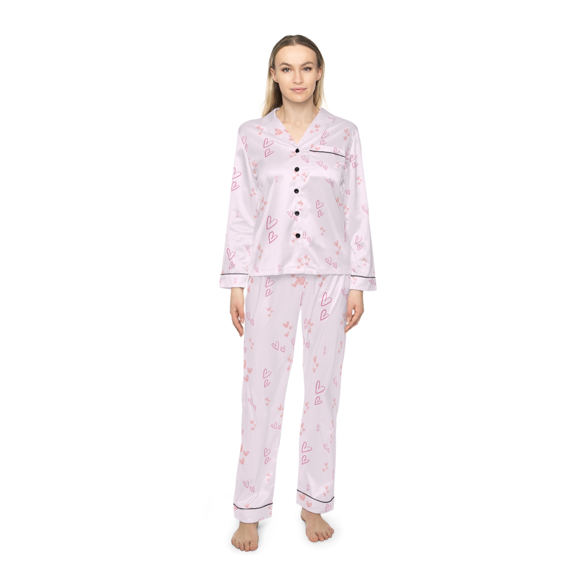 01 Hearts Satin Pajama Set