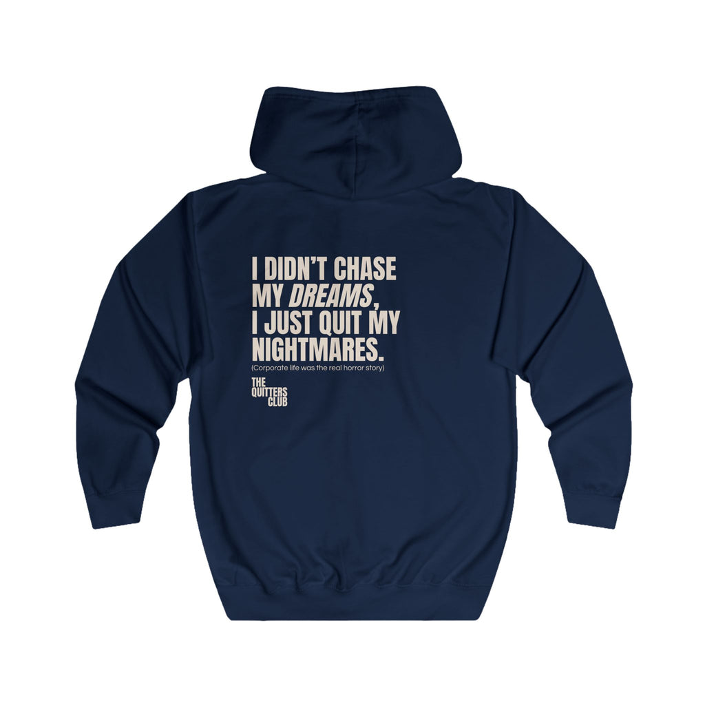 01 QUITTERS CLUB FULL-ZIP HOODIE NAVY/BEIGE