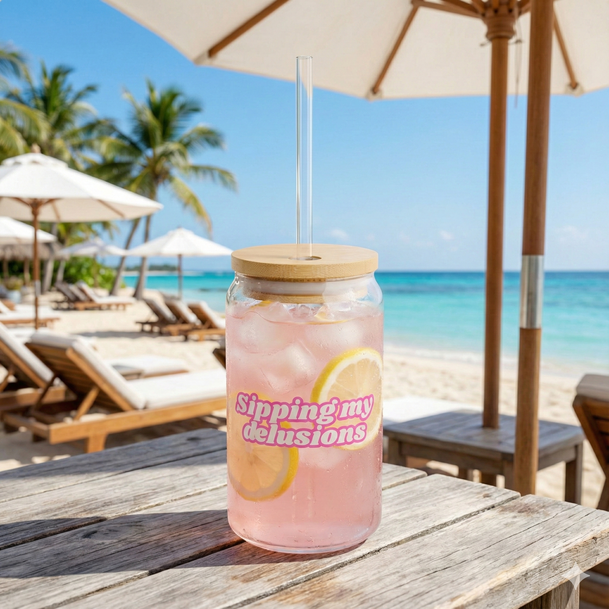 MATCHA/ICE COFFEE GLASS 16oz WITH STRAW - SIPPING MY DELUSIONS