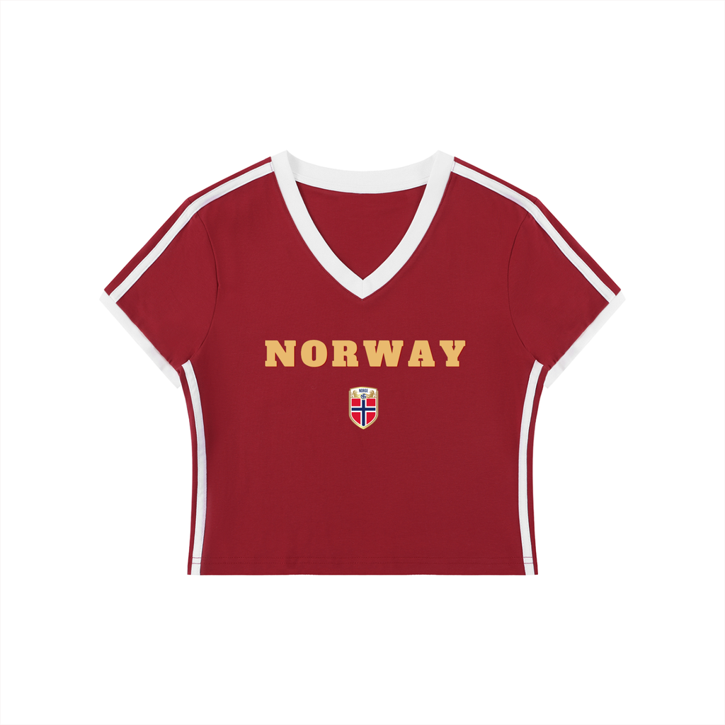 WOMEN'S RETRO V-NECK CROP T-SHIRT WORLD CUP - NORWAY