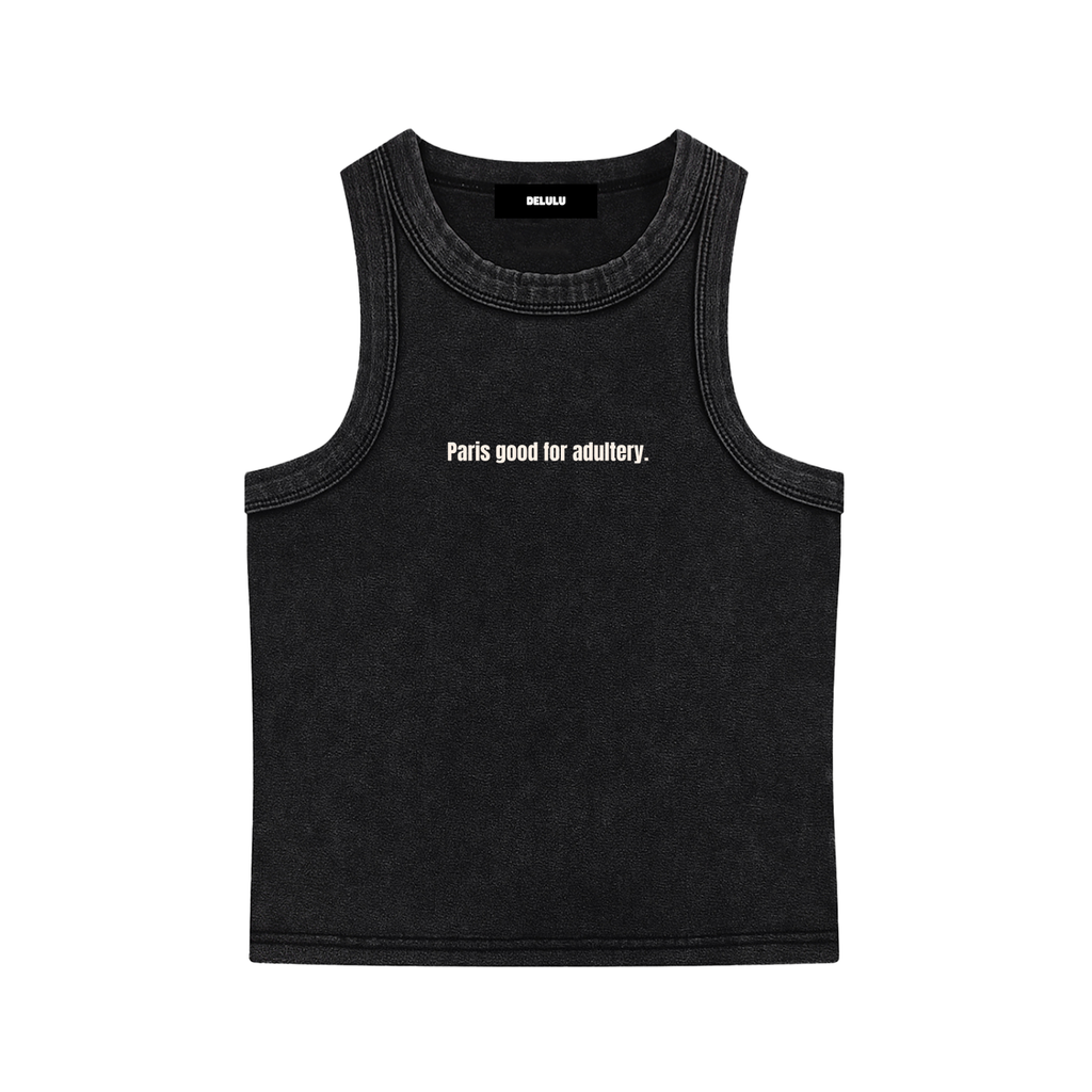 SNOW WASHED TANK TOP BLACK - PARIS GOOD FOR ADULTERY.