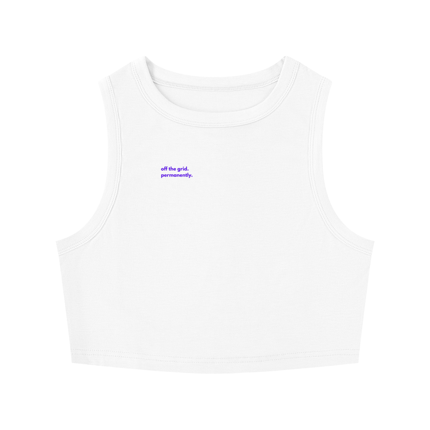 MAIN CHARACTER TIGHT CREWNECK CROP TANK TOP -  OFF THE GRID. PERMANENTLY.