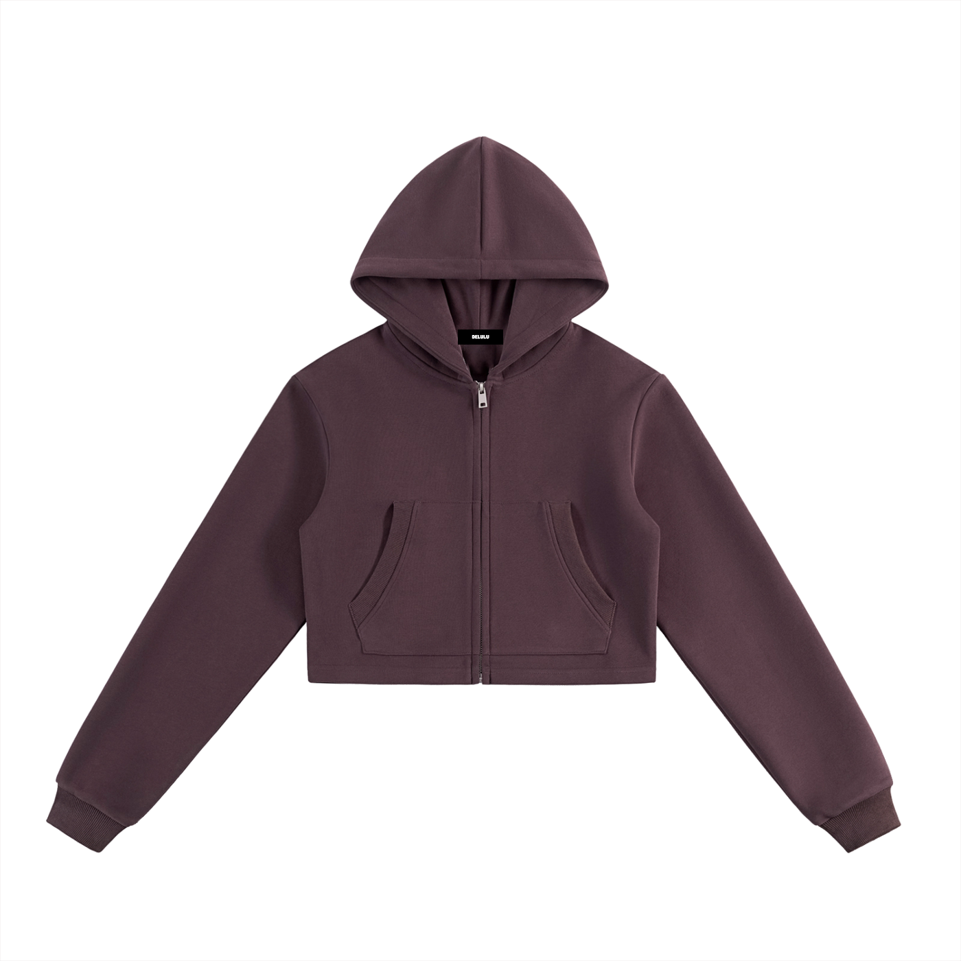 WOMAN ESSENTIAL CROPPED ZIP-UP HOODIE - DARK REDDISH PURPLE