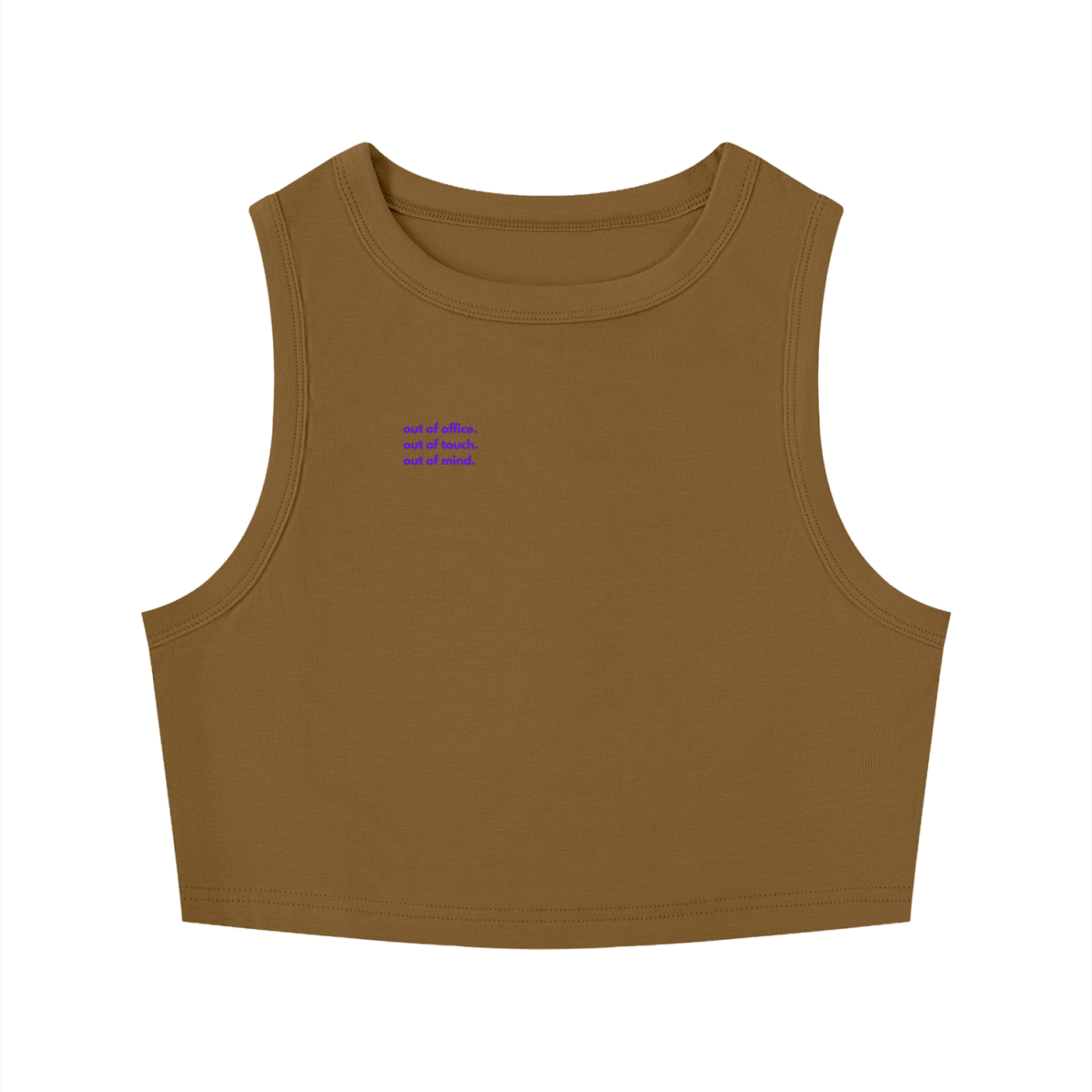 MAIN CHARACTER TIGHT CREWNECK CROP TANK TOP - OUT OF OFFICE. OUT OF TOUCH. OUT OF MIND.