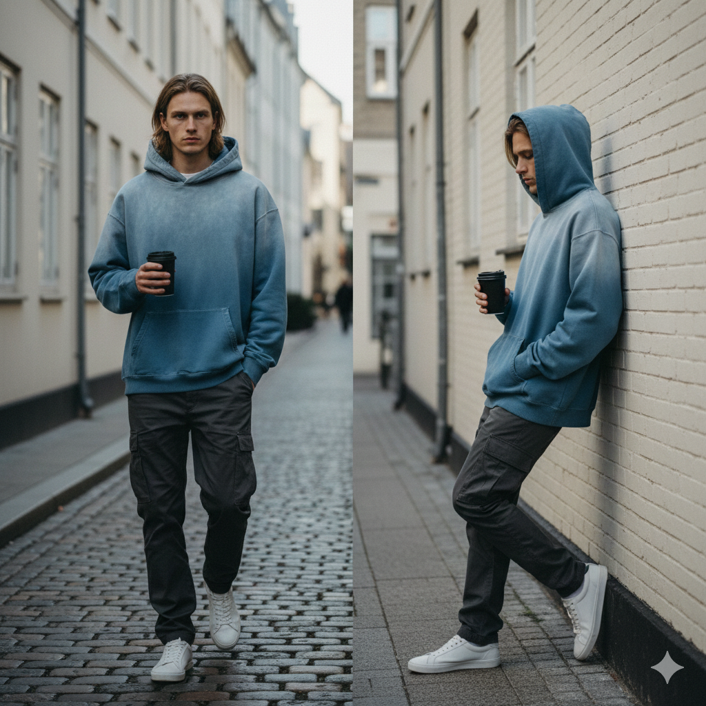 PREMIUM UNISEX  BASIC SUNFADE HEAVYWEIGHT OVERSIZED HOODIE JEANS BLUE