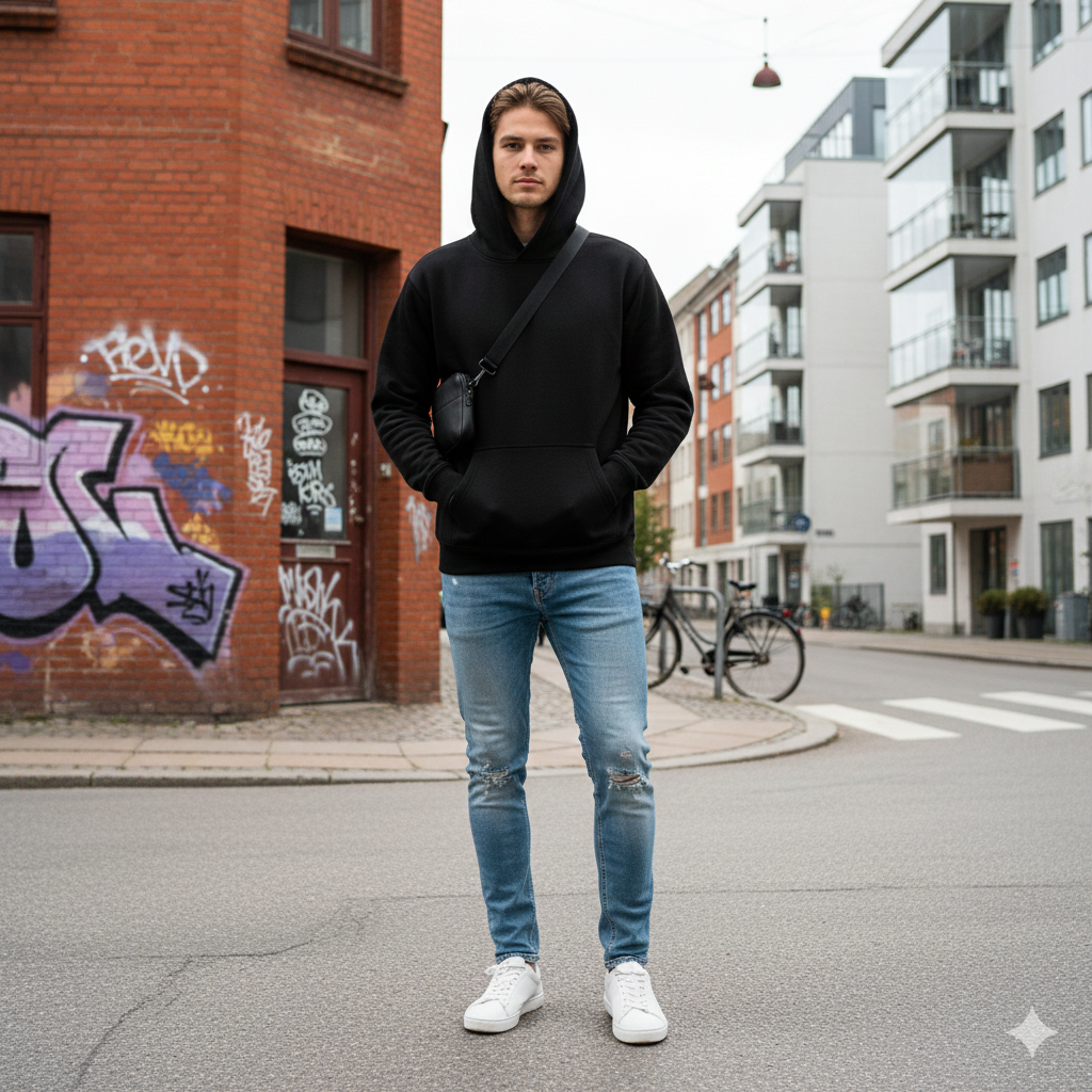 BASIC OVERSIZED FLEECED HOODIE BLACK