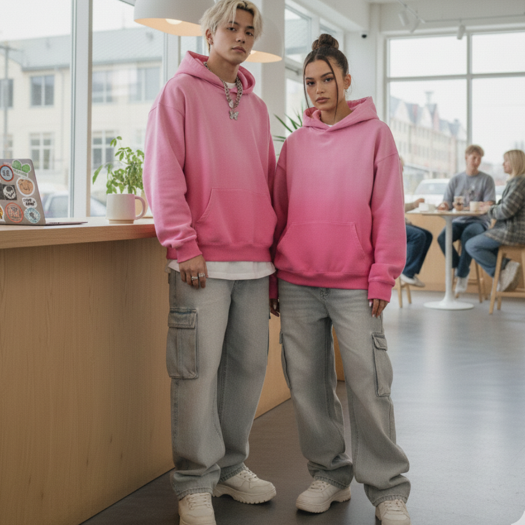 PREMIUM UNISEX BASIC SUNFADE HEAVYWEIGHT OVERSIZED HOODIE PINK