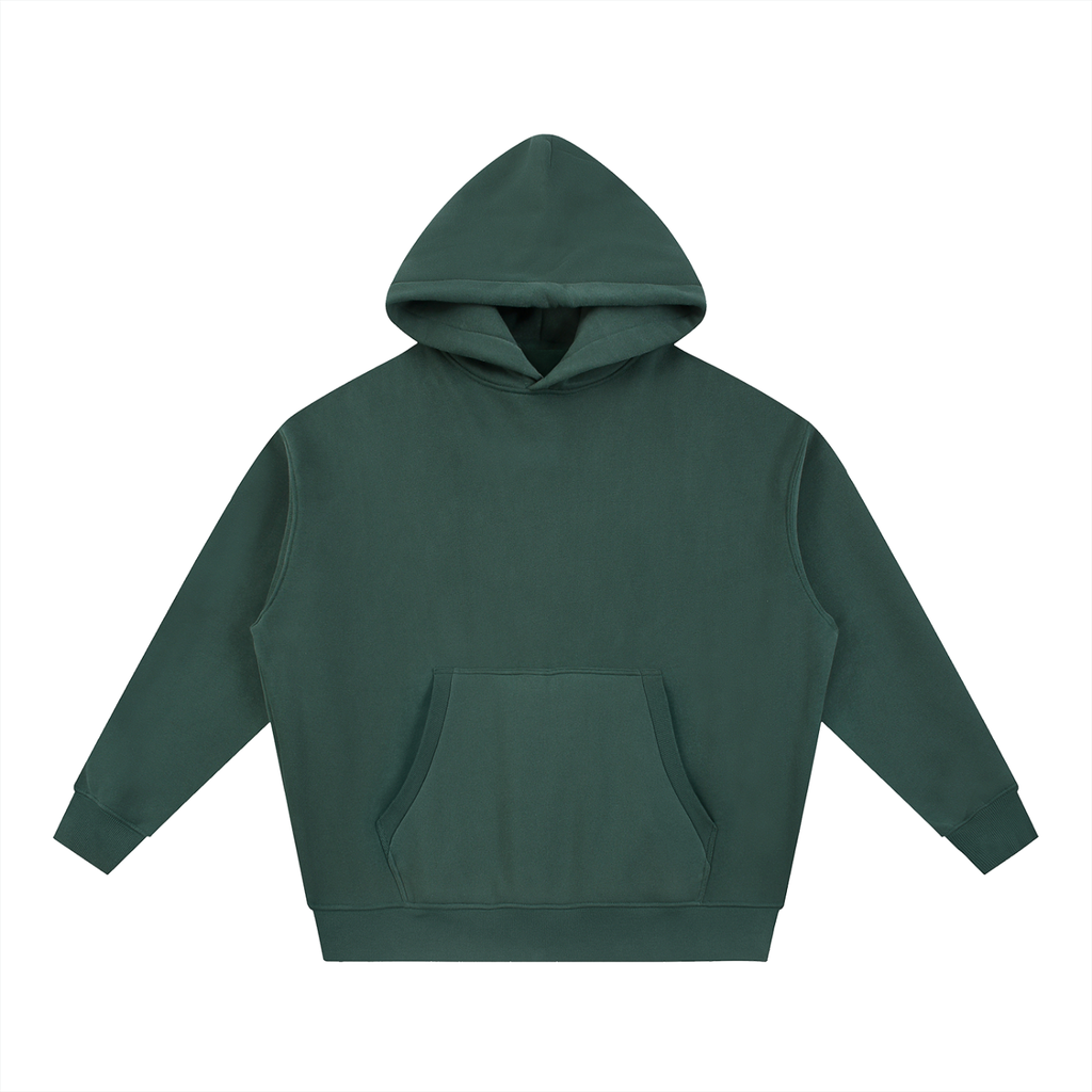 BASIC ESSENTIAL OVERSIZED BOXY FIT FLEECE HOODIE DARK GREEN