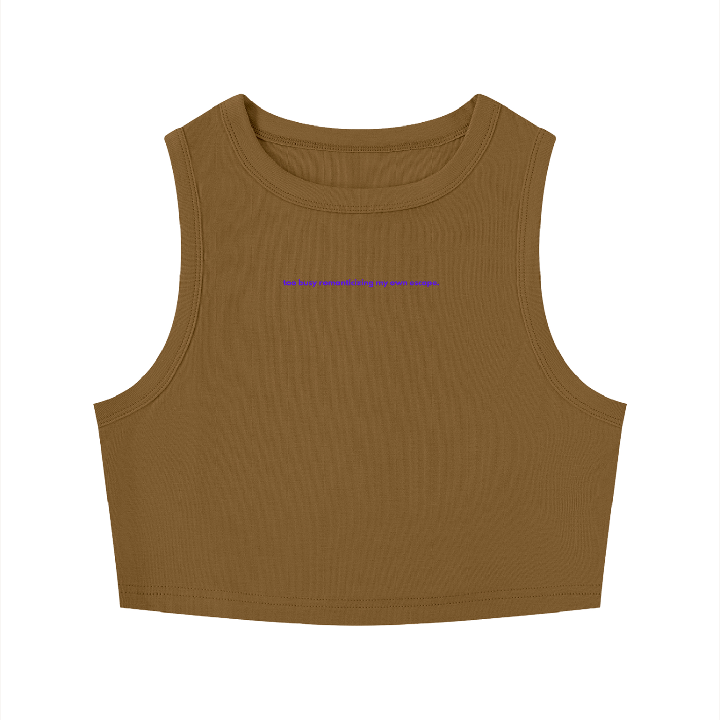 MAIN CHARACTER TIGHT CREWNECK CROP TANK TOP - TOO BUSY ROMANTICIZING MY ESCAPE