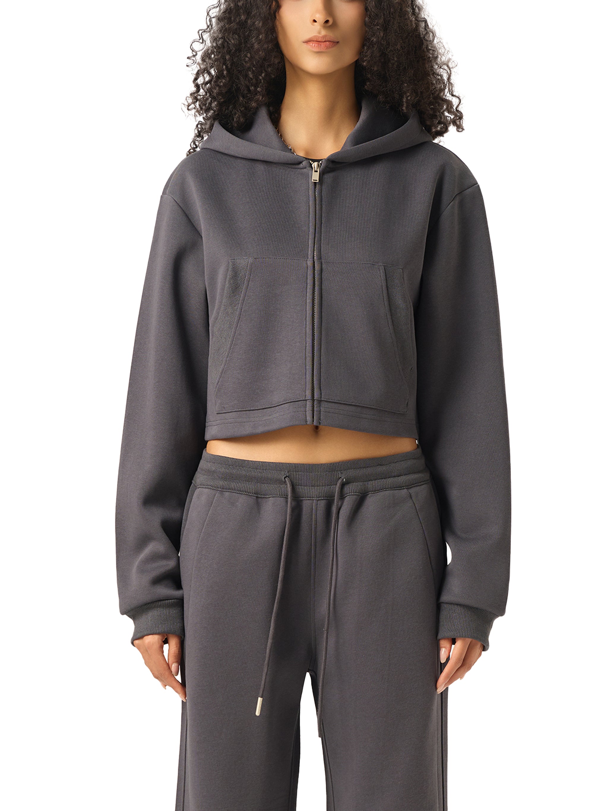 WOMAN ESSENTIAL CROPPED ZIP-UP HOODIE - DARK REDDISH PURPLE
