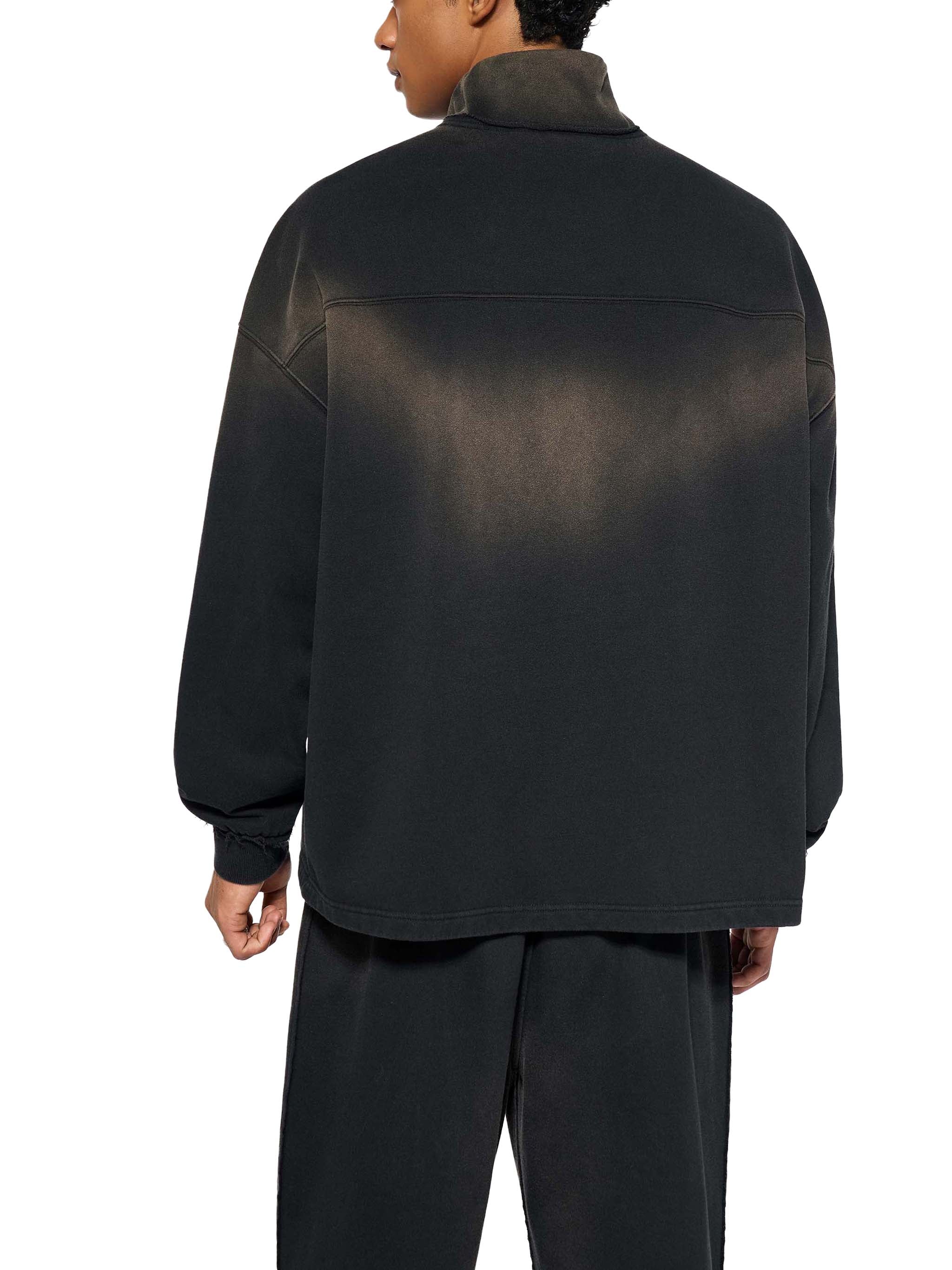 BASIC SUN FADE RAW EDGE QUARTER-ZIP SWEATSHIRT NAVY