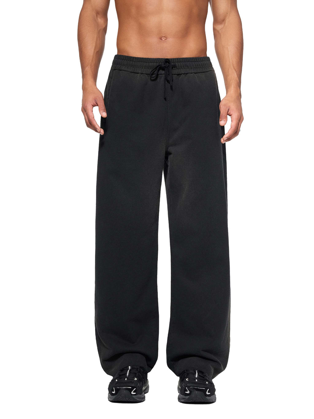 BASIC SUN FADE RAW EDGE STRAIGHT-LEG SWEATPANTS BLACK
