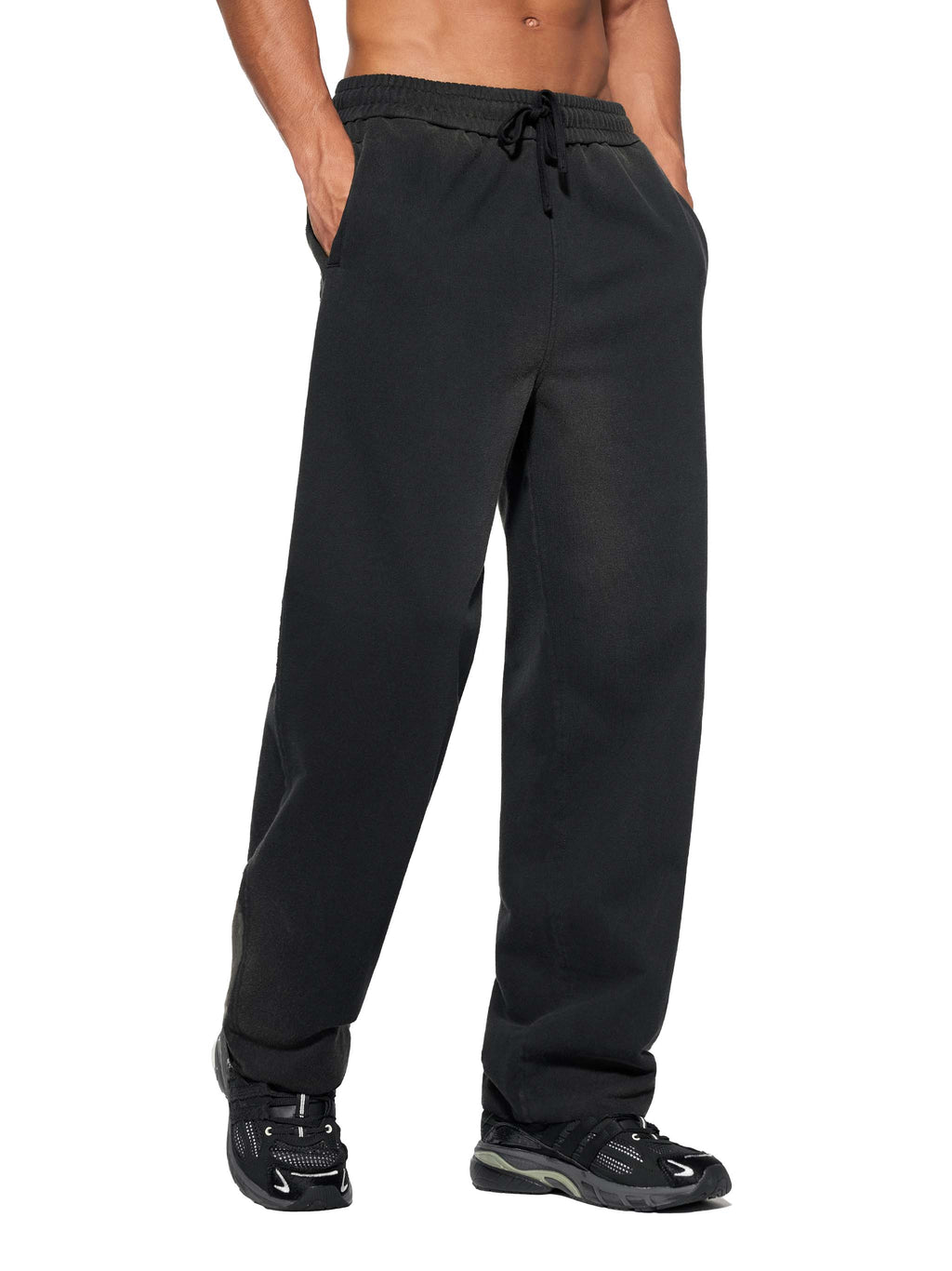 BASIC SUN FADE RAW EDGE STRAIGHT-LEG SWEATPANTS BLACK
