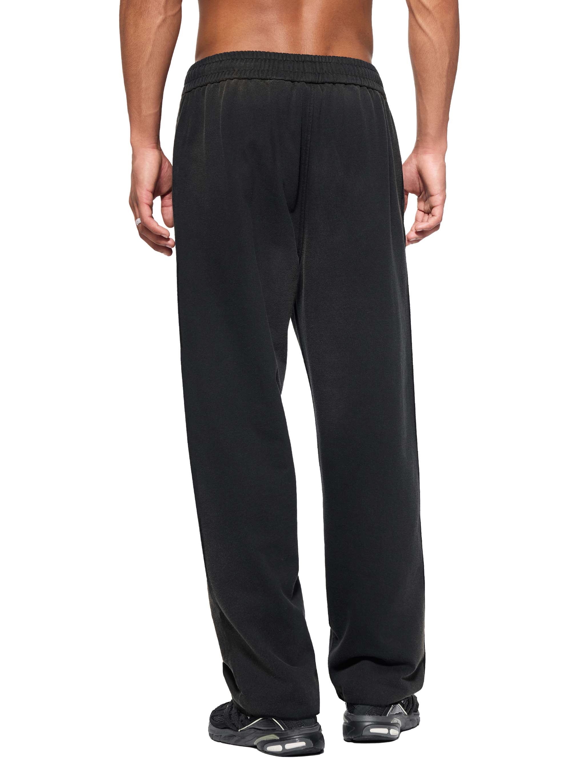 BASIC SUN FADE RAW EDGE STRAIGHT-LEG SWEATPANTS BLACK